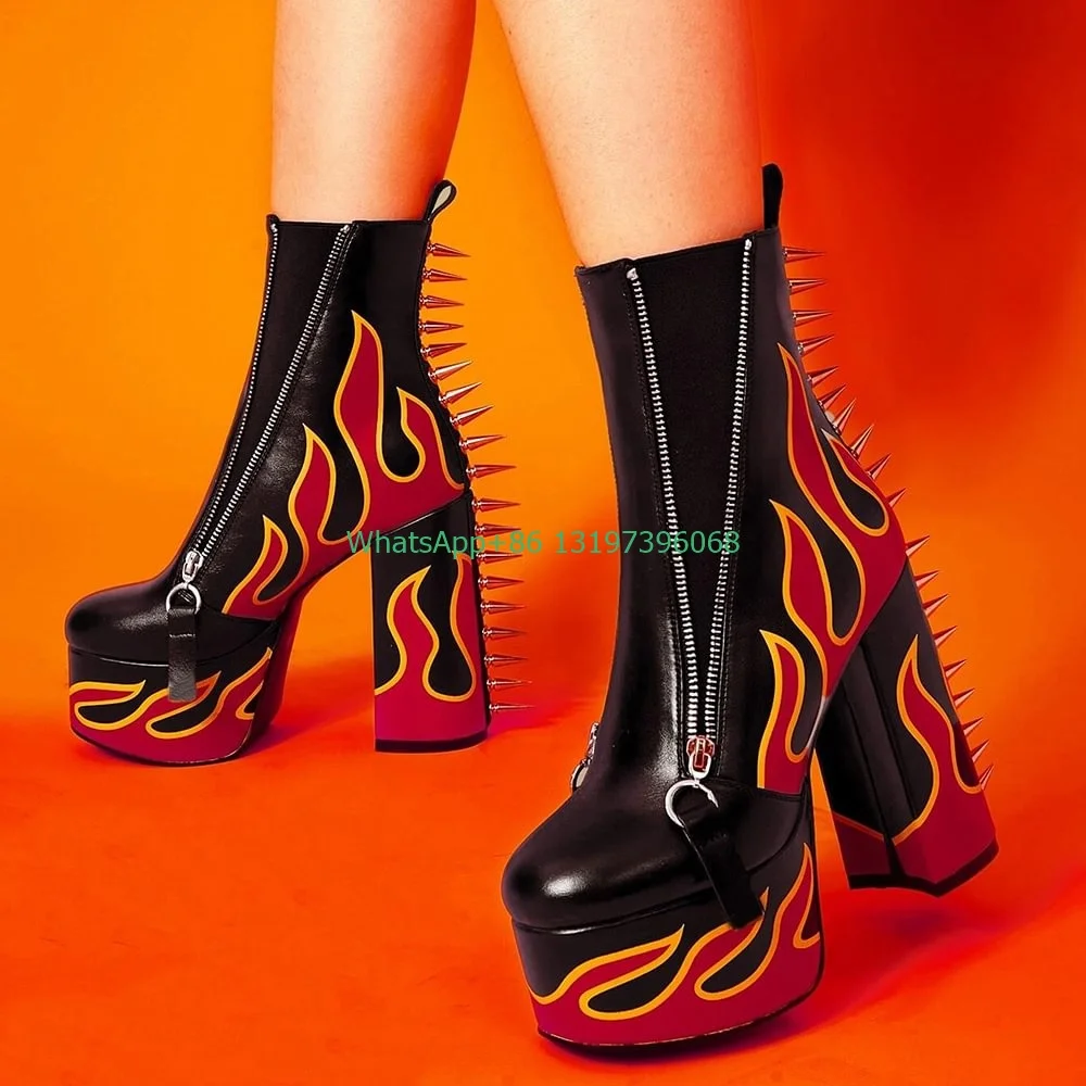 

Женские черные, красные ботинки-носки на массивной платформе до середины икры с шипами, дизайнерские ботинки в стиле панк, ботинки с металлическим дизайном, размер 46