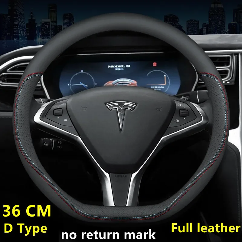 Coprivolante In Pelle Nappa Per Tesla Model 3/Y - Ultra Sottile, Antiscivolo, Facile Installazione, Nero