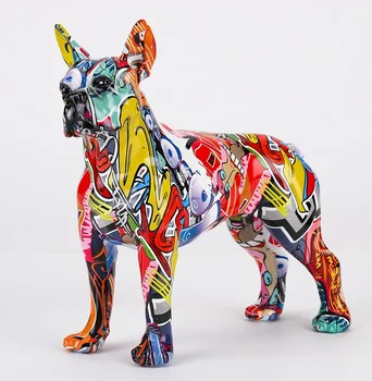 Art Creative Simple Colorful Boston Terrier Small English Resin Pet Dog Crafts Home Decoration Color Modern Office Desktop Craft 1