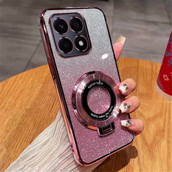 Enhanced Glitter Magnetic Stand Phone Case - Soft Silicone Shockproof Clear Bumper Cover for Honor X7A (4)