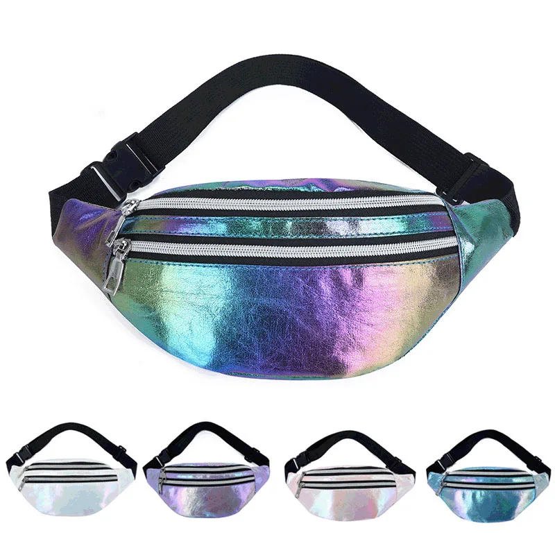 

1PC New Holographic Fanny Pack Hologram Waist Bag Laser PU Beach Travel Banana Hip Bum Zip Waist Bags Women Belt Bag for Girls