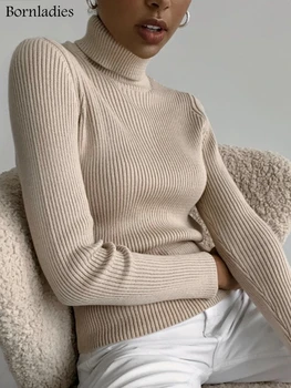 Bornladies 2022 Basic Turtleneck Women Sweaters Autumn Winter Tops Slim Women Pullover Knitted Sweater Jumper Soft Warm Pull 1