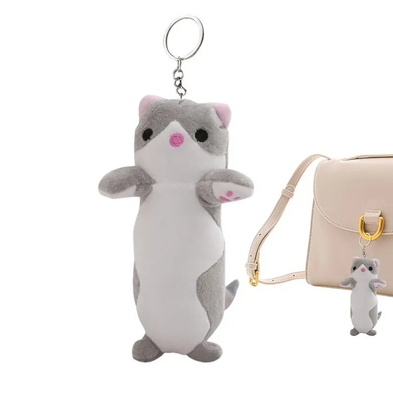 

Cotton Cat Key Chain Soft Long Body Cats Doll Plush Toys Hangings Pendant 16cm Creative Detachable Doll Hangings For Car Keys