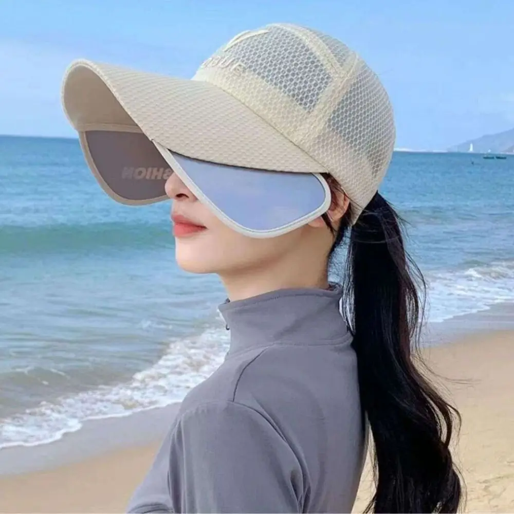 Fashion Retractable Large Brim Sunscreen Hat Breathable Mesh Sun Protection Caps Outdoor Sports Anti-UV Baseball Hat 5