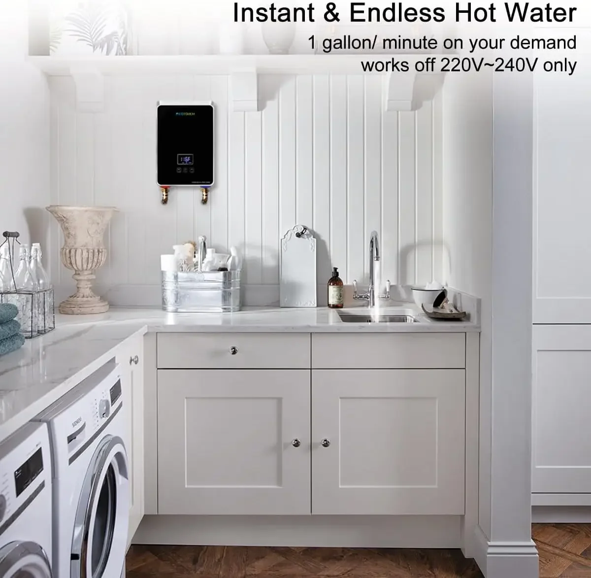 Water Heater Electric 240V, On Demand Instant Hot Water Heater Digital Display 5.5kW,Overheating Protection, Black