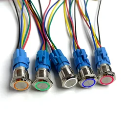 5 - Piece Waterproof LED Metal Push Button Switch Set with Power Symbol and Self - Locking Feature - 16mm 5PCS (Color mixing)