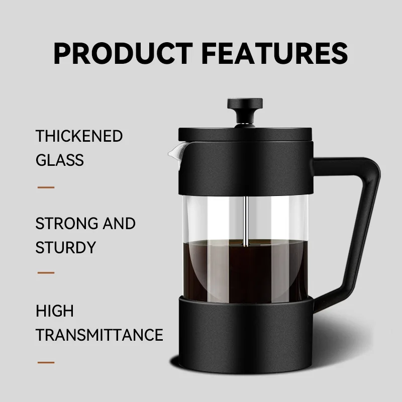 Glass French Press Coffee Tea Maker, 600ml Coffee Press, Borosilicate Glass  With Heat Resistant Han