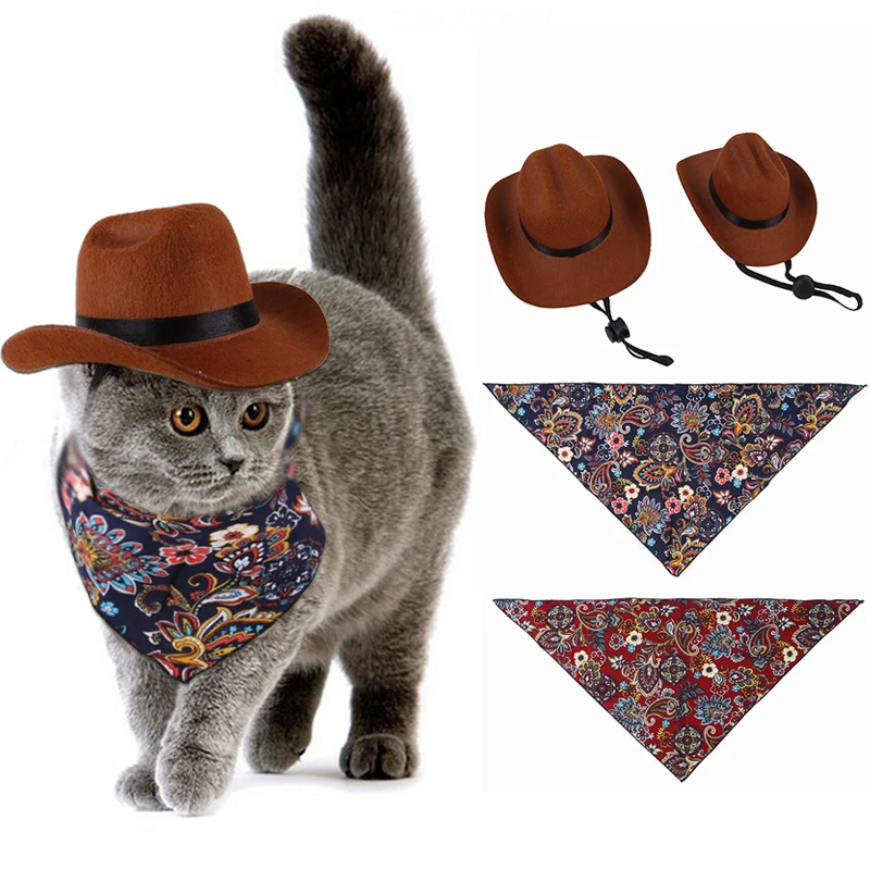 Photo Prop Pet Hat Dog Cat Western Cowboy Hat Pet Triangle Scarf Retro Universal Decoration Funny Christmas Pet Accessories