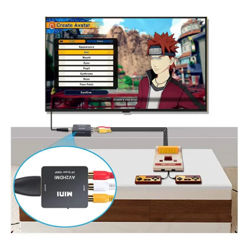 AV2HDMI RCA AV CVSB L/R -HDMI ȣȯ AV Ϸ  HD   ڽ 1080P  NTSC PAL HDCP ̺