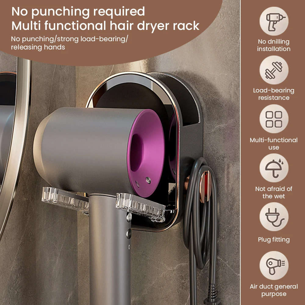 

Household Hair Dryer Bracket Bathroom Storage Rack Wall Mounted Hair Dryer Bracket Non Punching Box Storage Bathroom Accessorie