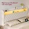 King Size Bed Frame with Storage,Velvet Upholstered Bed with Charging Station and LED Light,Deep ButtonTufted Wingback Headboard 4
