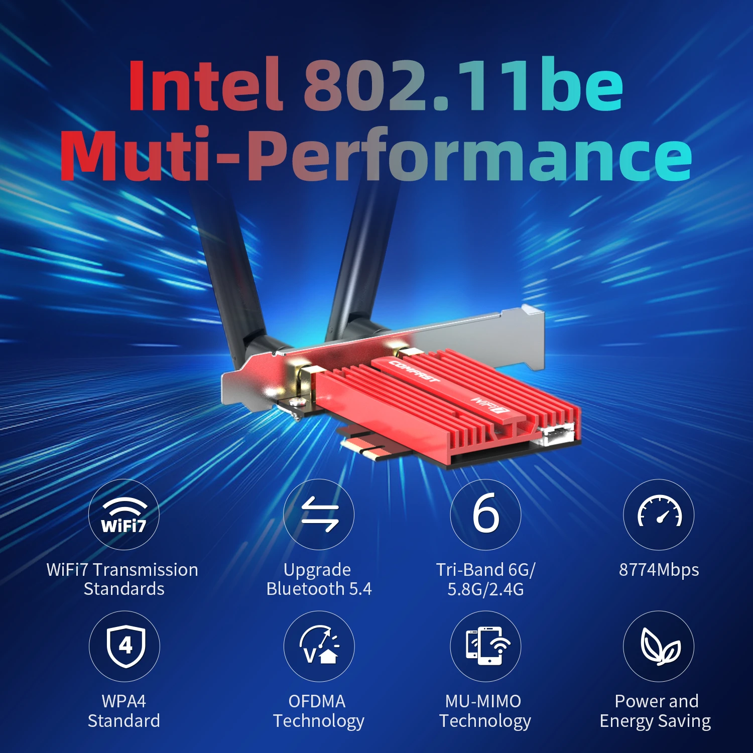 Tarjeta De Red WiFi 7 Intel BE200 PCI-E, Adaptador PCIe Inal&aacute;mbrico, 2