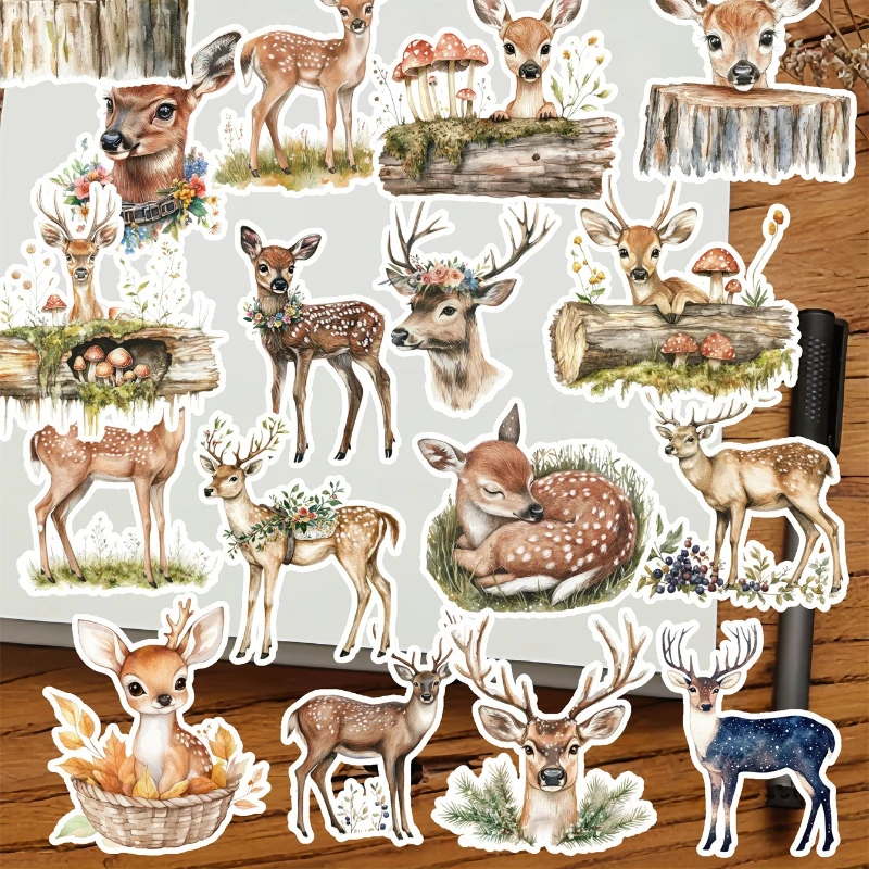 20pcs Cute Retro Forest Elk, Sika Deer Stickers DIY Scrapbook Diary Decoration Album Style Stationery Vintage Journal Supplies
