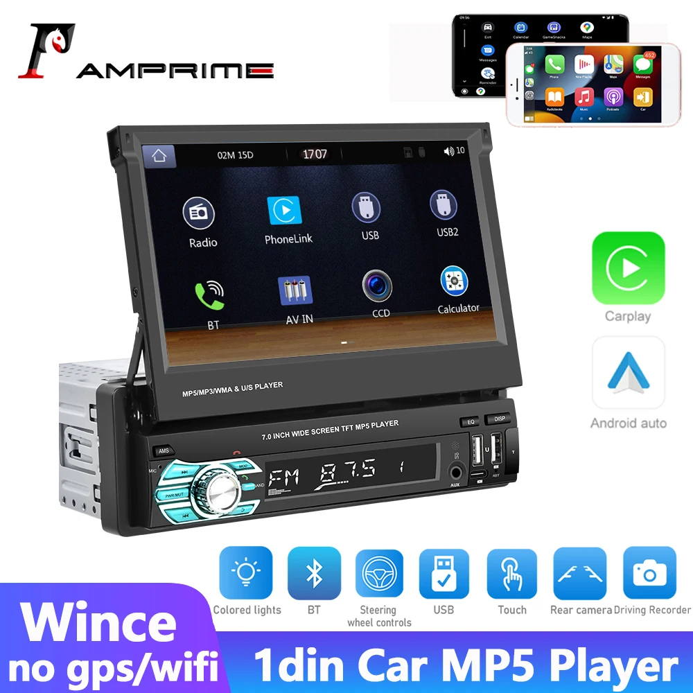 Hikity Autoradio 1 Din Carplay Android Auto Lien Miroir avec 7 Pouces Écran  Tactile Post Radio Voiture Bluetooth Main Libres avec USB SD AUX-in +  Caméra de Recul : : High-Tech