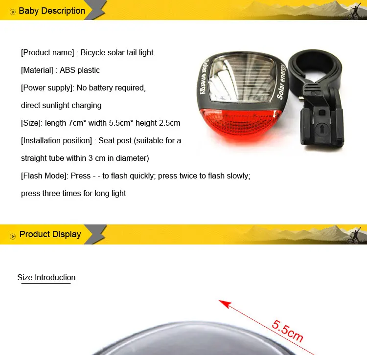 Description Picture 2 of itemBIKEONO Tail Light Bike Light Cycling Safety Solar Tail Light Rechargeable USB Led Bicycle Accessories Warning Light Rear Light