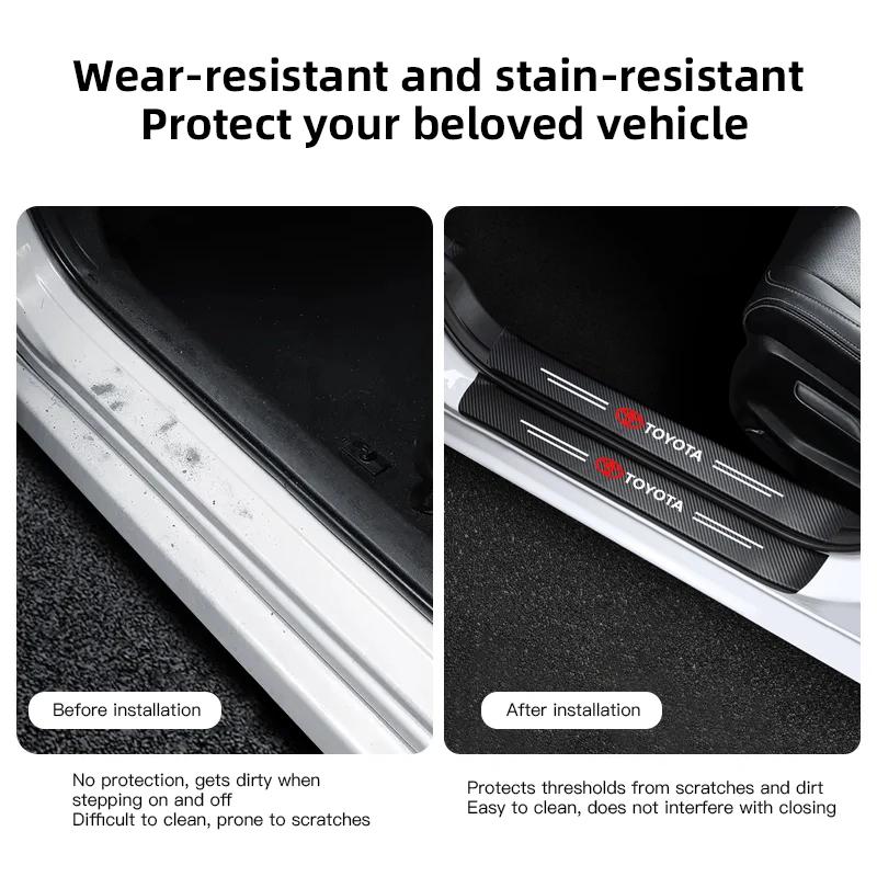 Carbon Fiber Car Door Sill Scuff Plate Decor with Tire Valve Stickers