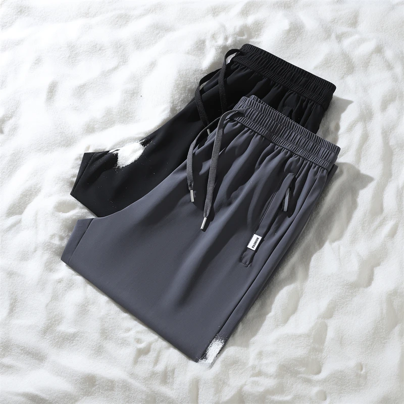 Eis Seide männer Hosen Sommer Neue Schwarz Grau Dünne Business Casual Hosen Outdoor Elastische Atmungsaktive Gerade Bein Jogginghose – Detail 8