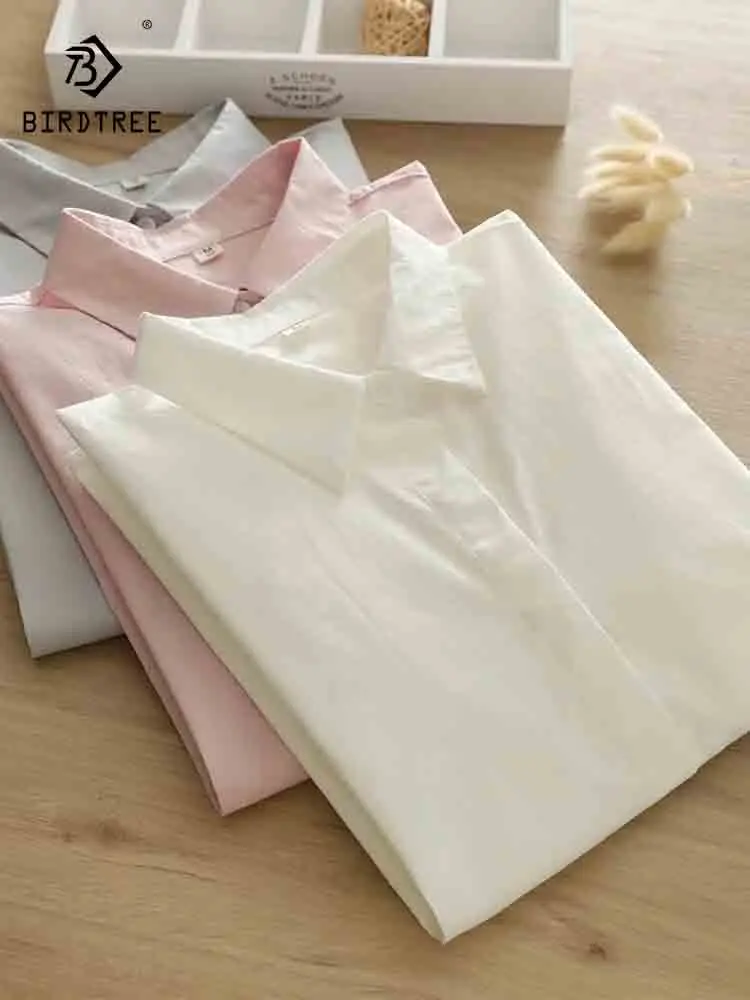 

Новая Осенняя хлопковая однотонная Базовая рубашка, женские топы с отложным воротником, прямые блузки с длинными рукавами для девочек, универсальная Весенняя T39277QC