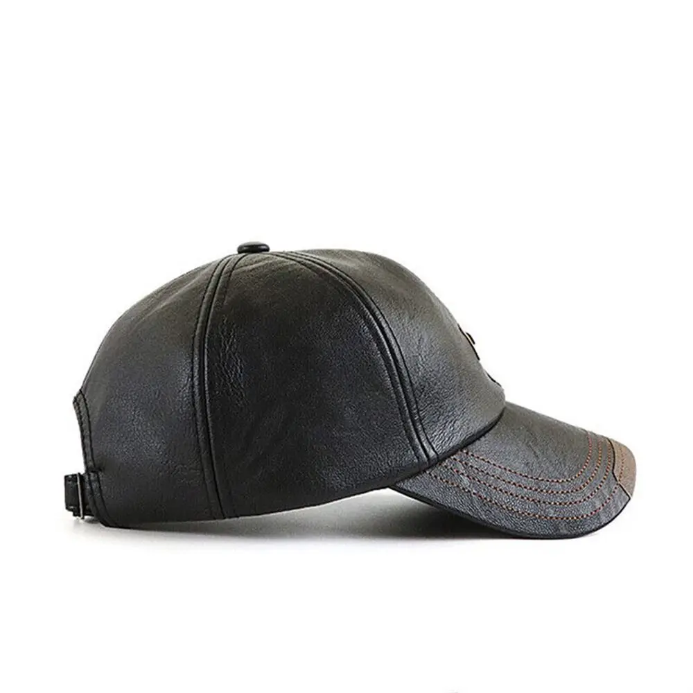 Fashion  Thicken Warm Sports Hat Leather Baseball Cap Outing Cap Peaked Hat