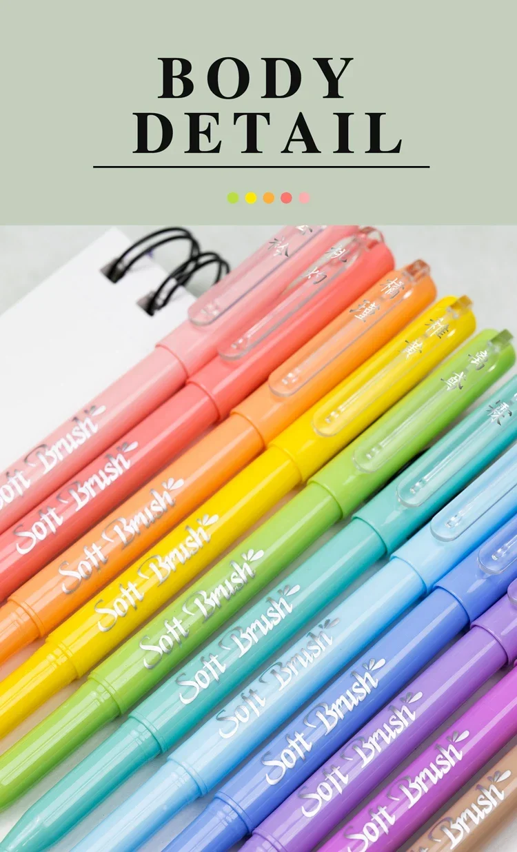 6 Stück Marker mit weicher Pinselspitze, Künstlermarker, flexible Spitze, verschiedene Farben für Journaling, Handschrift, Kalligraphie, Zeichnen – Detail 10