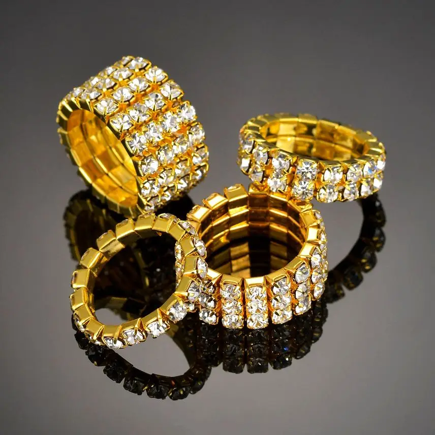1-5 Rows Elastic Crystal Rhinestone Stretch Wedding Ring for Women