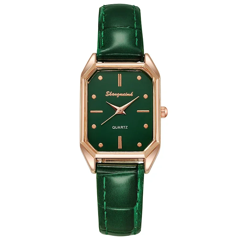 Orologi Da Donna Di Marca Fashion Square Ladies Quartz Watch Bracciale Quadrante Verde Simple Rose Gold Dial Mesh Luxury Women Watches