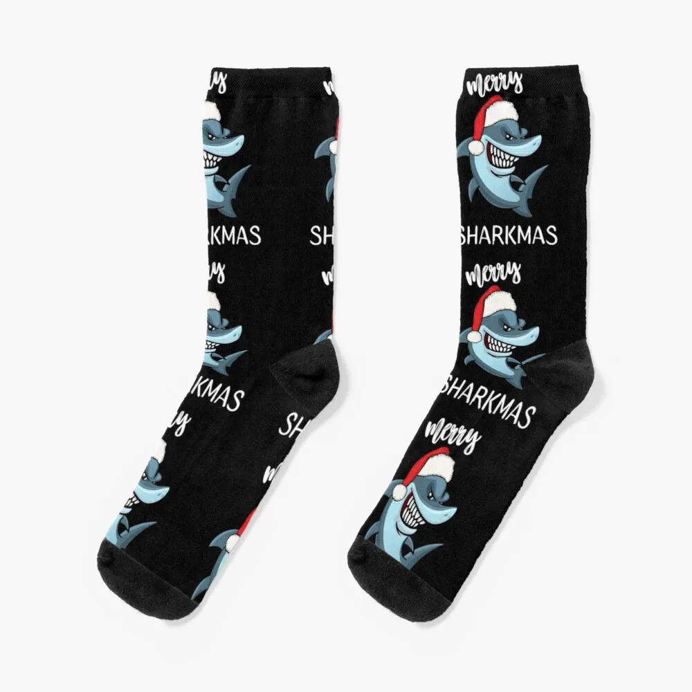 

Merry Sharkmas Funny Santa Shark Christmas Socks Anti-Slip Socks Man Black Socks