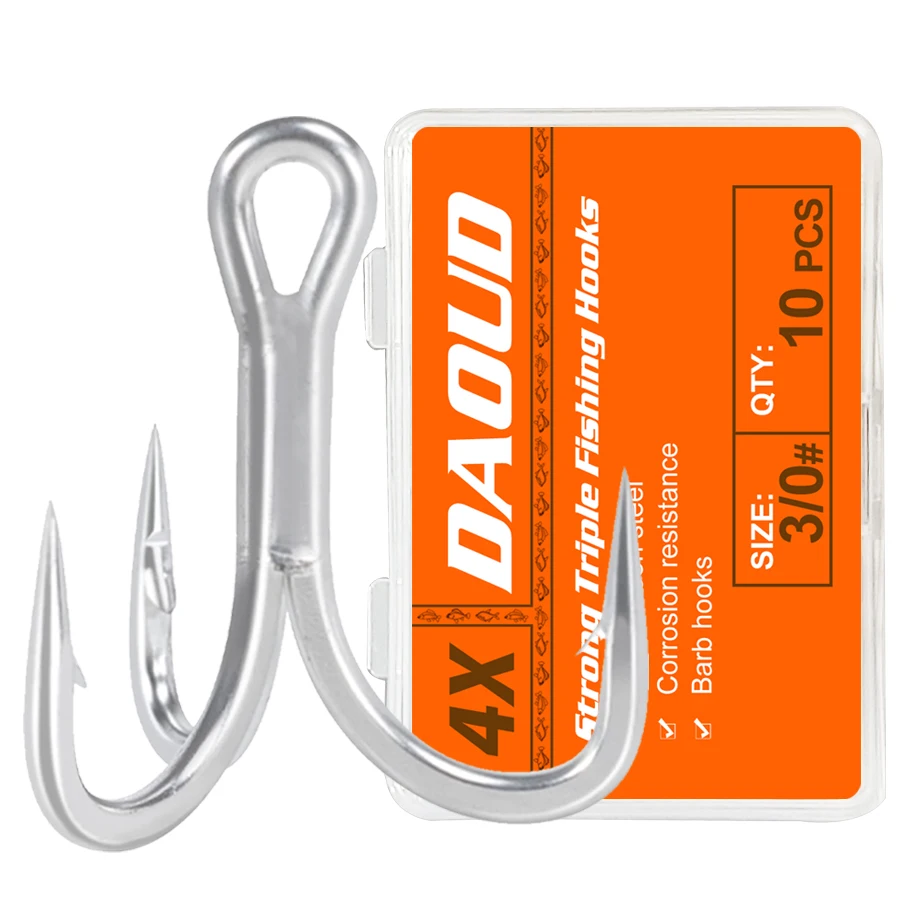 4X خطاف صيد ثلاثي 8 #   6 #   4 #   2 #   1 #   1/0 2/0 3/0 خطاف صيد ثلاثي للعبة كبيرة سمك السلمون المرقط Bluefish سمك السلمون الرفرف 10 قطعة