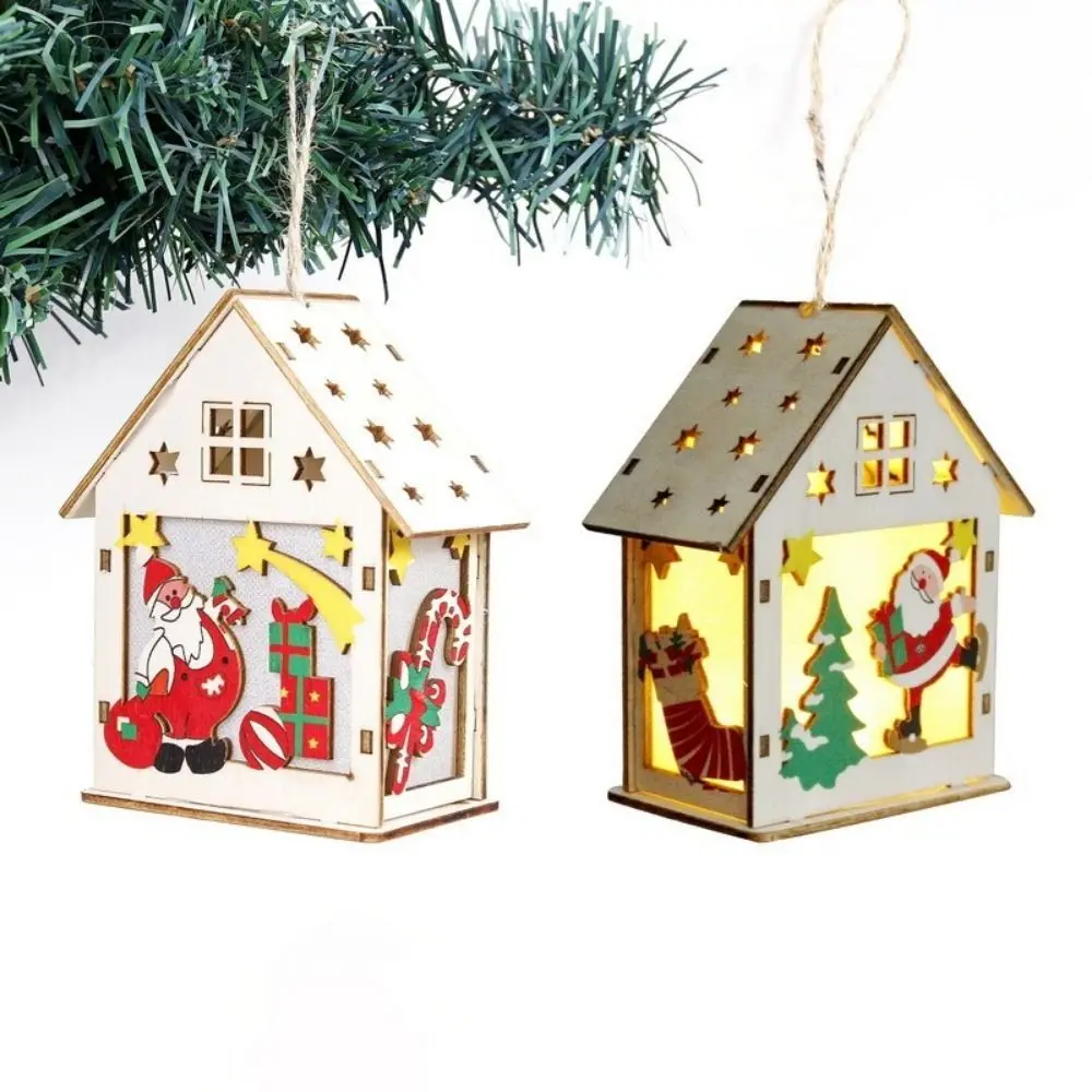 Creative Colorful Christmas LED Light Wooden House Cute Mini Wooden Luminous Huts Decorative Luminous Cabin Holiday Decoration