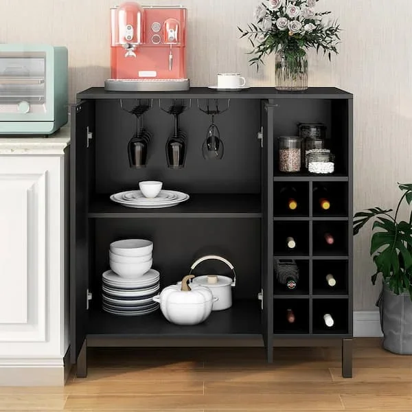 Black Sideboards And ets With Storage And Wine Racks Coffee Bar Cabinet For Server Kitchen Dining Room Console Table