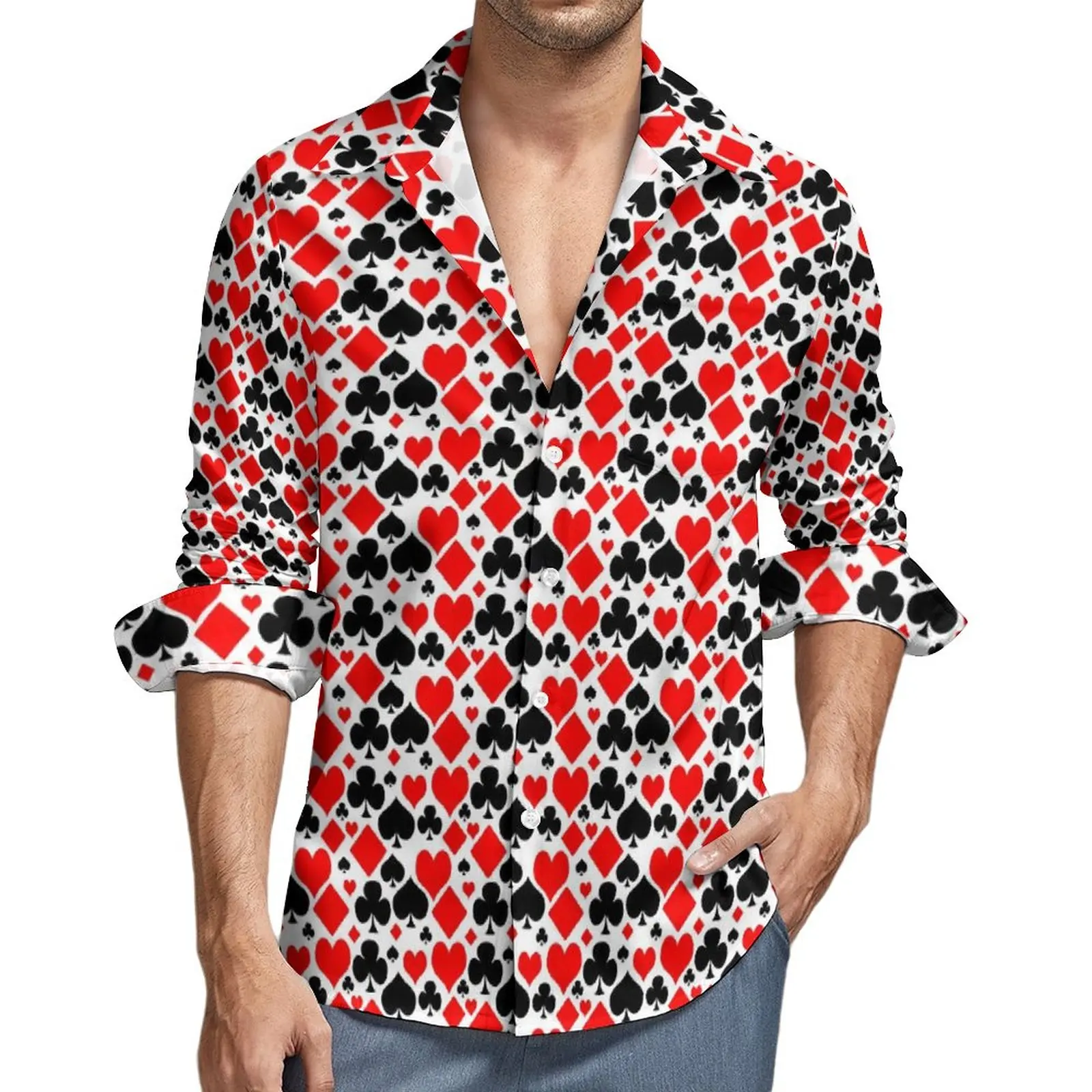 

Poker Cards Y2K Casual Shirt Men Hearts and Spades Shirt Autumn Retro Blouses Long Sleeve Graphic Oversized Clothes