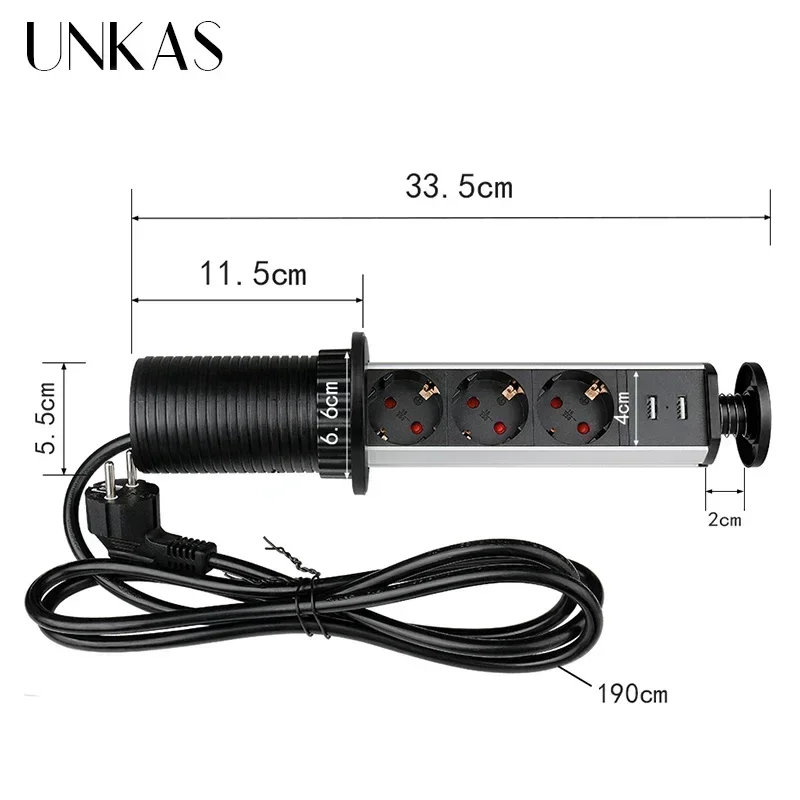 Enhanced Product Title:   
Sleek Black Pop-Up Power Socket with 3 EU Outlets for Kitchen and Desktop Countertops