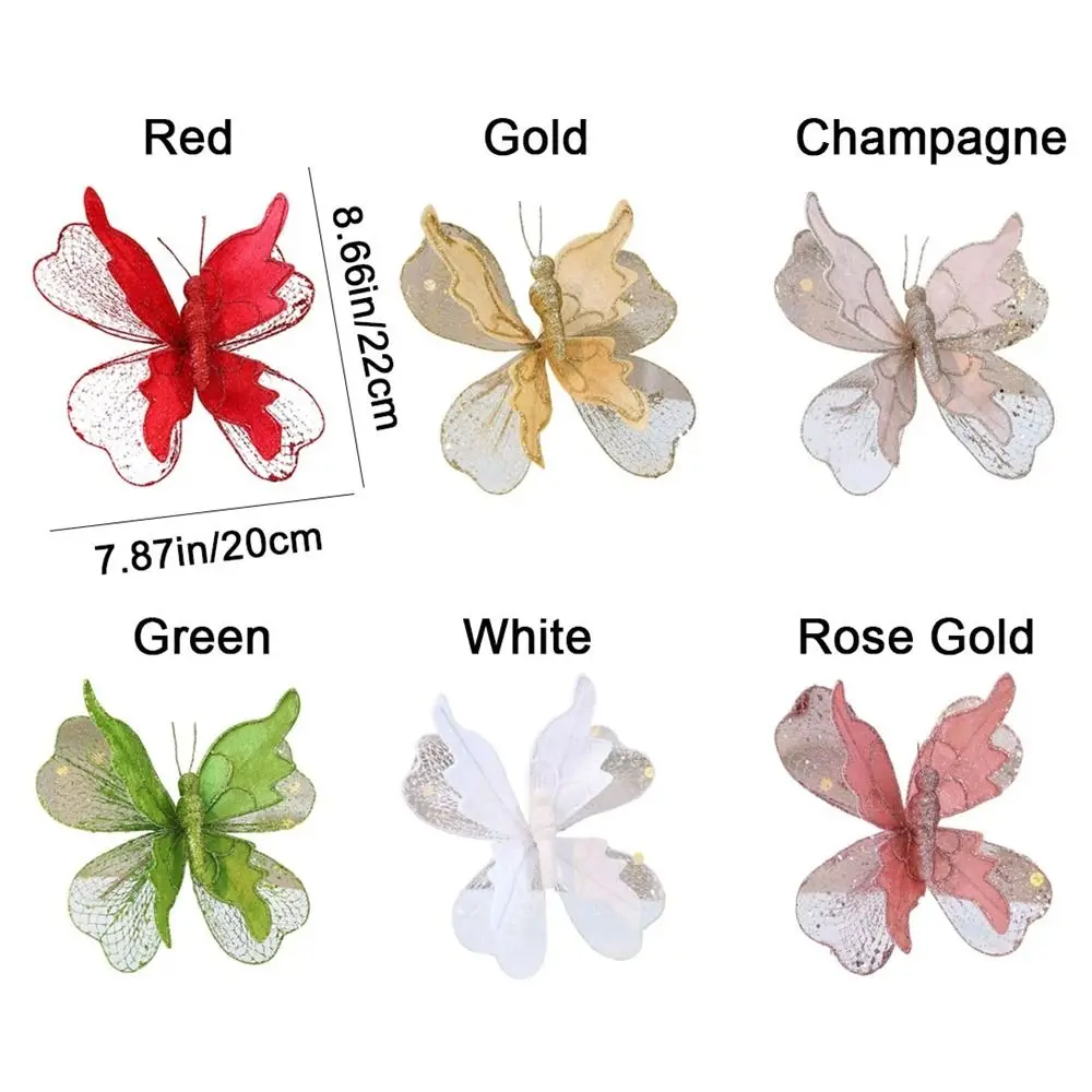 20cm Christmas Butterfly Ornament Fabric Glittered 3D Butterfly Decoration Realistic Decorative Christmas Tree Decorations