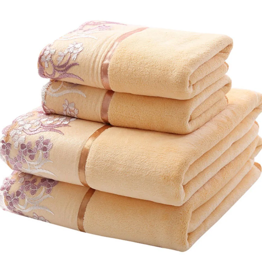 Lace Embroidered Bath Towel Set Microfiber for Adults Colourful Tree Bathroom Face Bath Towels Quick Dry Family Set Large Thick 4