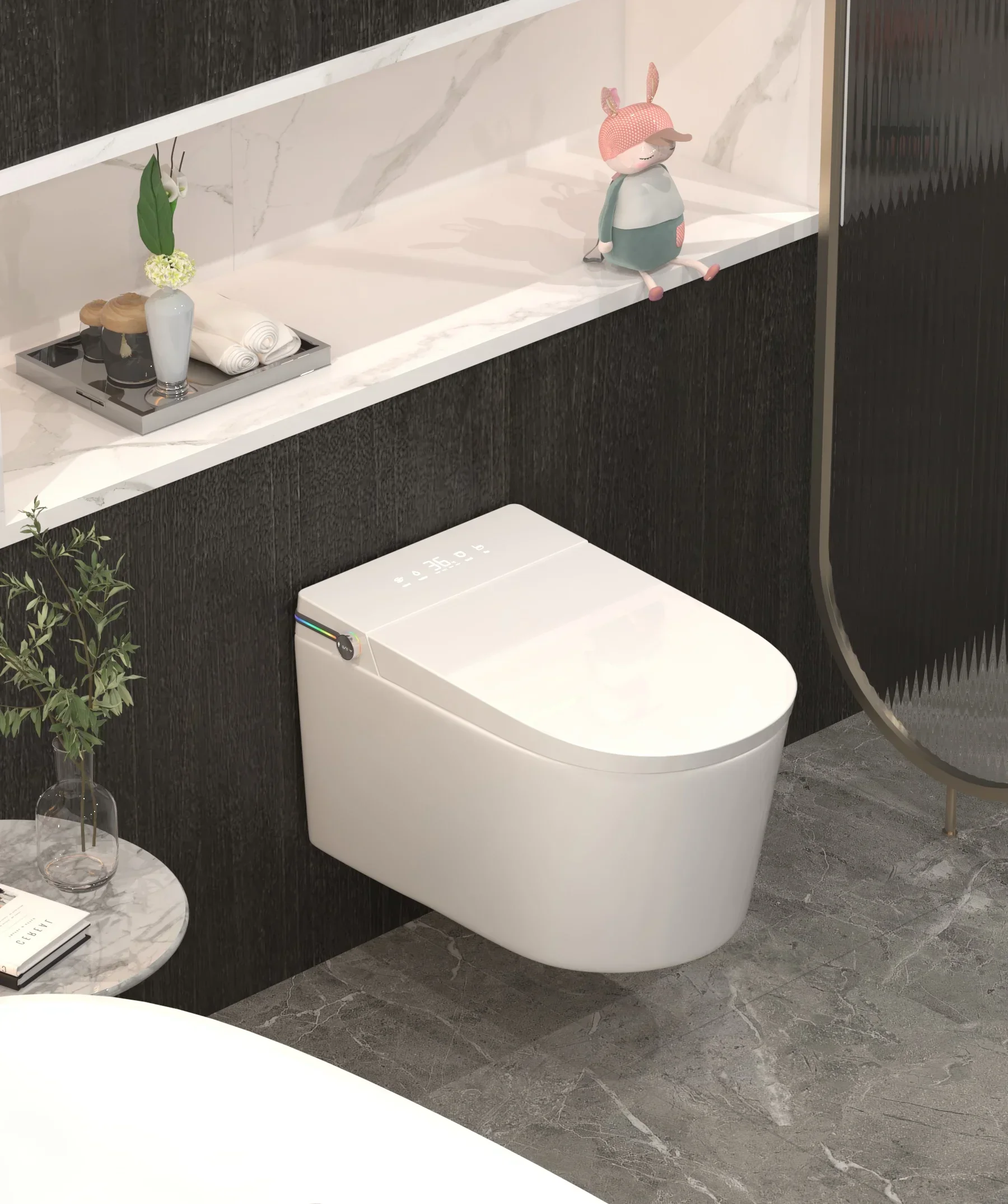 Wall Mounted Smart Toilet Automatic Lid Foot Sensor Flush Water Pressure Boost Hands-Free Intelligent Toilet 220V 2