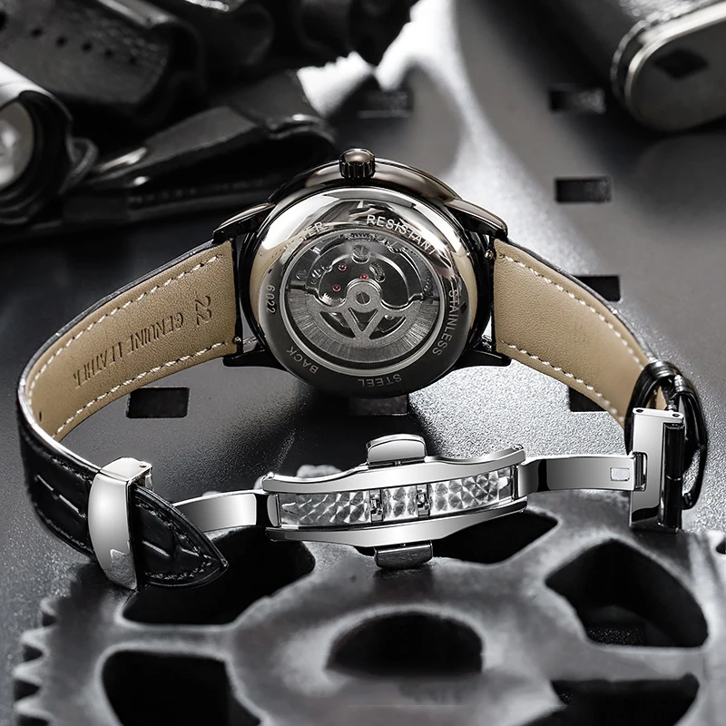 Men Mechanical Wristwatch Fashion Luxury Sport Watch Male Waterproof Automatic Business Stainless Leather Strap Luminous Clock