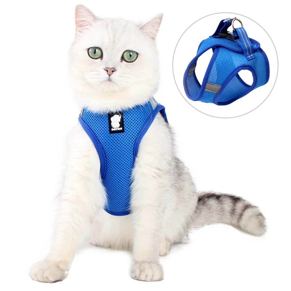 Adjustable Escape Proof Cat Vest Harness Comfortable Cats Harness With 3M Reflective Stripe Soft Mesh Harness For Kitten Puppy