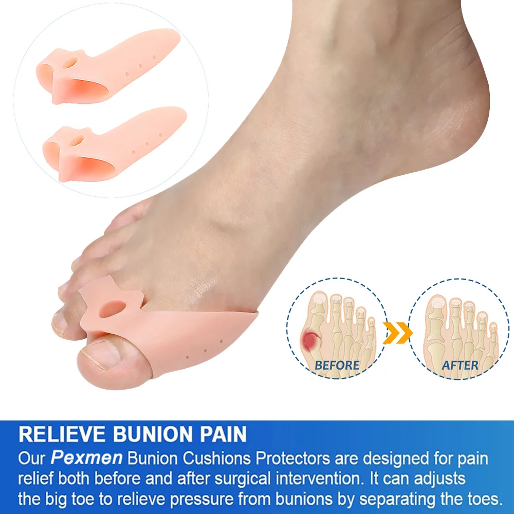 Pexmen 2Pcs/Pair Soft Bunion Corrector Toe Separators Spacers for Bunion Relief Bunion Cushion Protector with Gel Shield 3