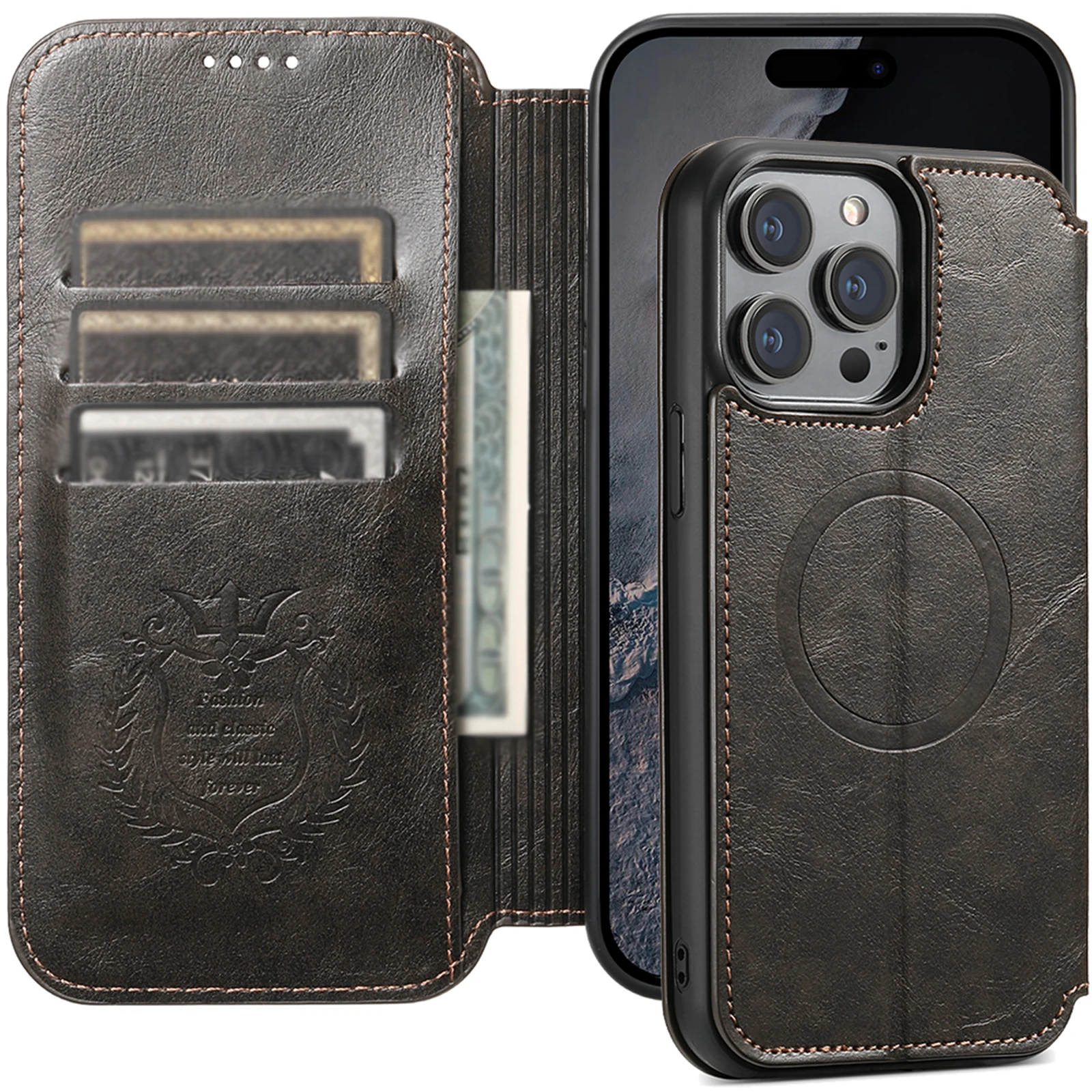 Elegant Leather Magnetic Wallet Card Holder Flip Cover Case