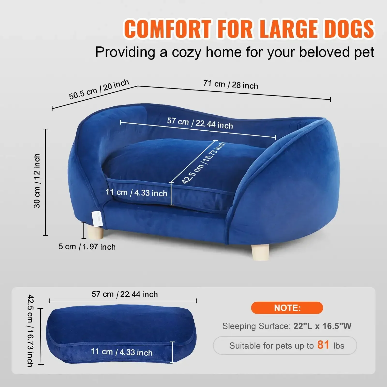 Pet Sofa, Dog Couch Bed for Medium-Sized Dogs and Cats, Supports up to 81 lbs 2