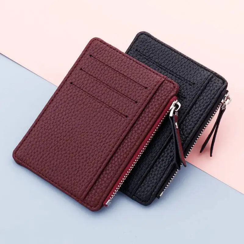 1PC Small Women Men Credit ID Card Holder PU Leather Zipper Fashion Ultra-Thin Wallet Money Bag Case Coin Purse Clip Organizer