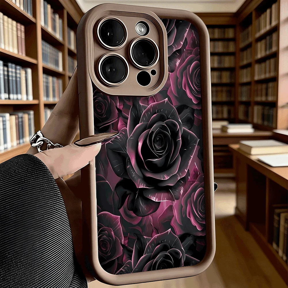 Elegant Dark Pink Roses Anti-Slip TPU Phone Case - Luxury Full Protective Cover