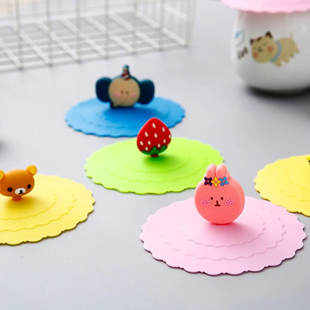 Dustproof Tea Lids Silicone Cup Cover Heat-Resistant Leakproof Proof Lid Cup Cute Cartoon Sealed Accessories 1Pc