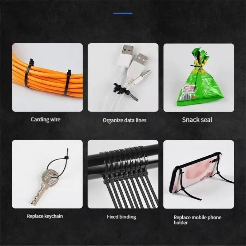 Nylon Self-Locking Ties Bundling Tape Black Durable Anti-Corrosion and Anti-Freeze High Toughness Bundling Rope Ties 100 Pieces