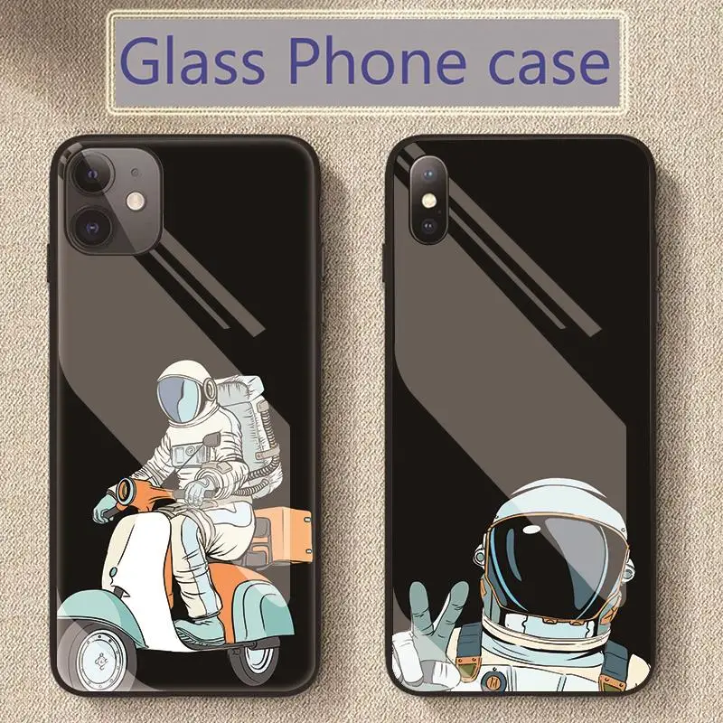 Custom Phone Case Diy For Iphone 7 8 X 10 Plus Capa Space Astronaut Tempered Glass Case For Iphone 11 12 Mini Pro Xs Max Xr Case