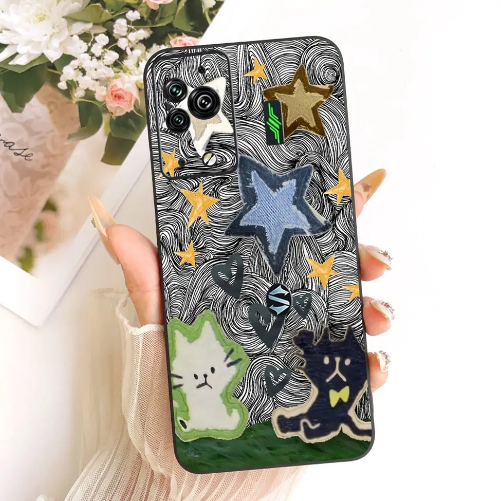 Cute Cat & Butterfly Design Silicone Case - Black Shark 5 Pro