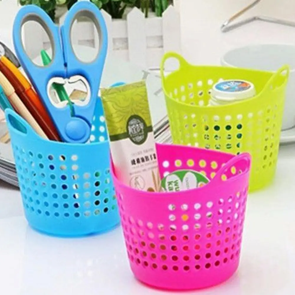 Description Picture 2 of itemDesktop Storage Basket Mini Plastic Trash Can Home Office Sundries Storage Holder Desk Paper Basket Cosmetic Storage Baskets