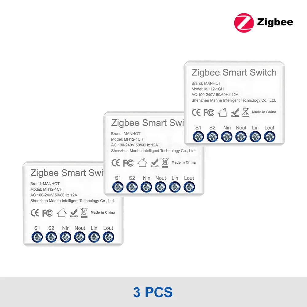 Smart Zigbee Mini Light Switch Module, 16A, with Voice Control Integration