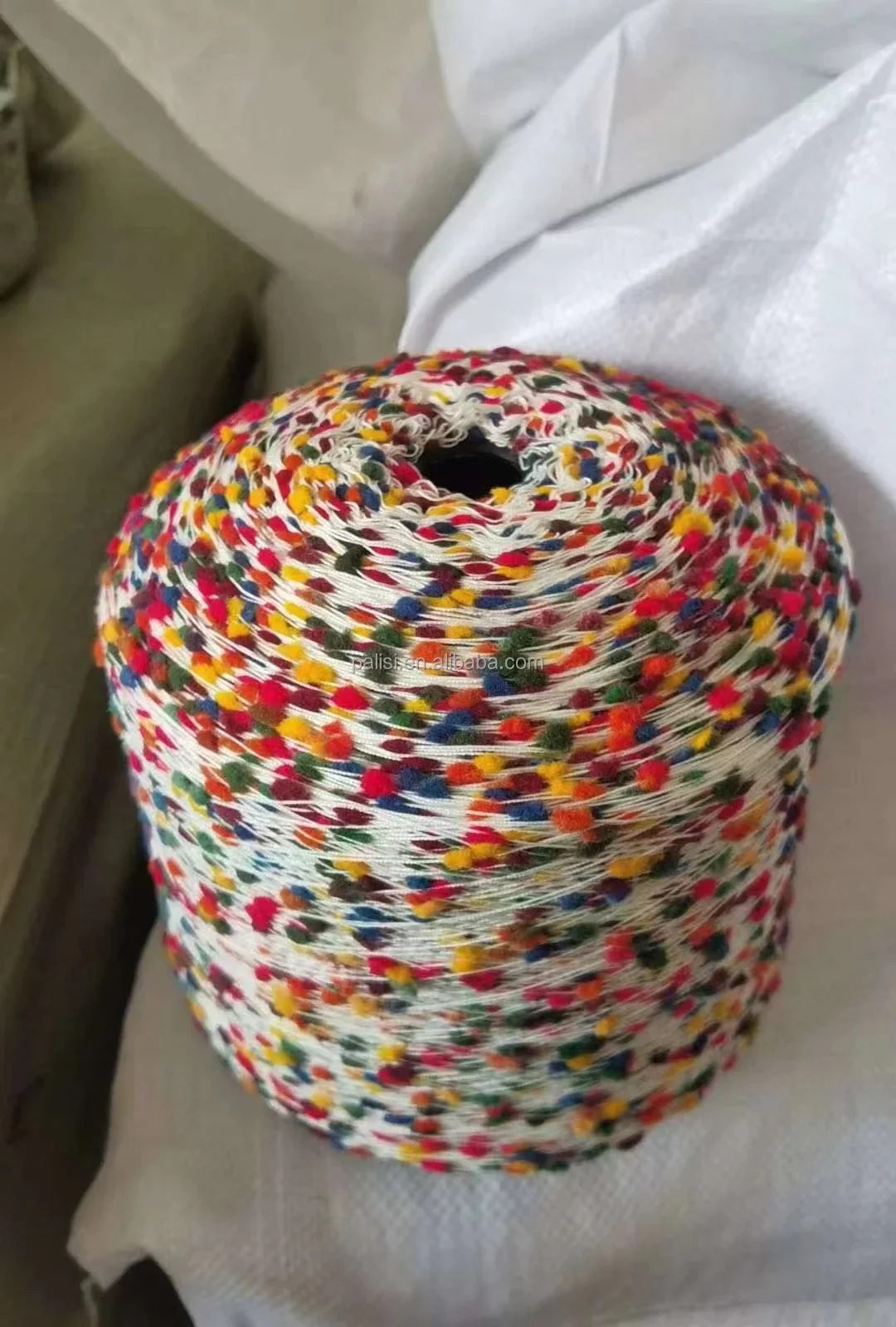 Cheap good price pompom ball pom pom yarn rainbow color yarn with balls Popcorn Yarn For Hand Knitting Weaving