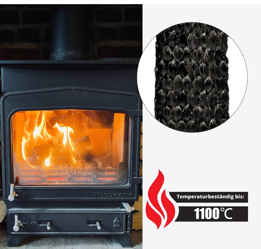 10/15mm Width Flat Stove Rope Self-Adhesive Fiberglass Seal Stove Fireplace Door Fire Rope Sealing Strip Cord Gasket